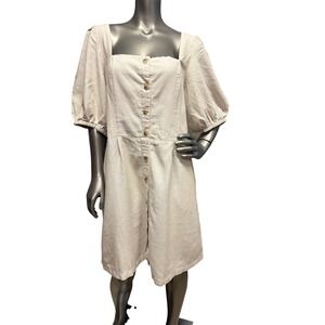 NWT Old Navy Oatmeal Beige Linen Blend Button Puff Sleeve Midi Dress XXL Tall